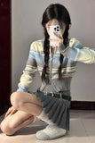 Flytonn-back to school outfits Long Sleeve Zipper Collar Striped Sweater-spring outfits