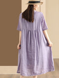 FLYTONN- Women Summer Casual Solid Shirred Button Linen Dress HH019