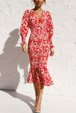 Flytonn-Black Friday Sale - Floral Bishop Sleeve Smocked Midi Dress