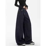 Flytonn-Women's Retro Wide Leg Baggy Casual Denim Trouser Solid Color High Waist Loose Jeans 2024 Autumn Harajuku Full Length Pants