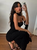 Flytonn Backless Strapless Dress Female Elegant Slim Halter Long Dress High Waist Birthday Party Dress Women's Summer 2025 New