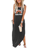 Flytonn-Graduation Gift Back to School Season Summer Vacation Dress Spring Outfit Summer Women's Dress Good Vibes Rainbow Pocket Personalized Printed Round Neck Irregular Casual Sleeveless Long Dress