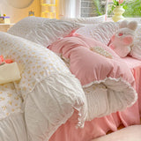 Flytonn-2025 Spring Bedding Set Princess Bedding Set with Ruffles No Filler Korean Style Girls Single Double Queen Size Duvet Cover Sheet Pillowcase Bedspread