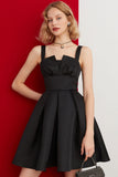 Flytonn-nye outfits Silky Satin Suspender Strap Pleated Fit & Flare Party Mini Dress - Black