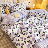 Flytonn-2025 Spring Bedding Set Korean Style Duvet Cover Set No Filler Fashion Floral Ins Twin Double Queen Size Boys Girls Flat Sheet Pillowcases Bedding Linen