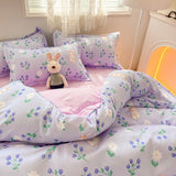 Flytonn-2025 Spring Bedding Set Flowers Rabbit Bedding Set Ins No Filler Single Queen Size Duvet Cover Flat Sheet Pillowcase Girls Boys New Comforter Duvet