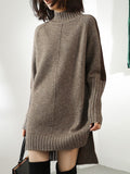 Flytonn-Black Friday Sale - Loose Long Sleeves Contrast Color Half Turtleneck Sweater Dresses