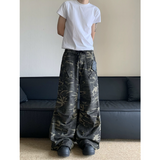 Flytonn-Women Jeans Fashion American Vintage Camouflage Streetwear Military Green Wide Leg Jean Female Denim Trouser Baggy Denim Pants