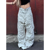 Flytonn-Beige High Waist Women Jeans Hip-hop Spliced Fashion Vintage Streetwear Y2K Wide Leg Jean 2024 Female Trouser Baggy Denim Pants