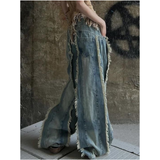 Flytonn-Blue Womens Jeans High Waist Vintage Straight Baggy Pants Y2K Hip Hop Design Sense Streetwear American Wide Leg Denim Trouser