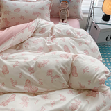 Flytonn-2025 Spring Bedding Set Floral Bedding Set Ins Korean Style Girls Full Queen Size Duvet Cover Flat Sheet Pillowcase No Filler Soft New Home Bed Linens