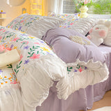 Flytonn-2025 Spring Bedding Set Princess Bedding Set with Ruffles No Filler Korean Style Girls Single Double Queen Size Duvet Cover Sheet Pillowcase Bedspread