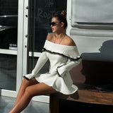 Flytonn  Autumn Off The Shoulder Sweater Dress 2025 Elegant Long Sleeve Knitted Dress Sexy Causal Warm White Dress Women-nye outfits