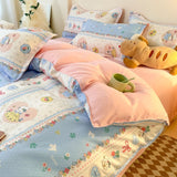 Flytonn-2025 Spring Bedding Set Cute Bear Bedding Set No Filler Full Queen Size Duvet Cover Flat Sheet Pillowcase Kids Adults Fashion Soft Comforter Cover