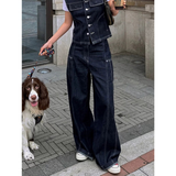 Flytonn-Vintage High Waist Women Black Jeans Korean Fashion Streetwear Wide Leg Jean Female Denim Trouser Straight Baggy Mom Denim Pants