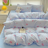 Flytonn-2025 Spring Bedding Set Classic Plaid Bedding Set 2025 Blue Pink Twin Queen Duvet Cover Flat Sheet Pillowcase No Filler Girl Boys Hotel Home Bed Linens