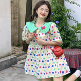 Flytonn-y2k outfits Doll Neck Polka Dot Sweet Dress Summer New Academy Style 3D Flower Design Loose Short Sleeve A-line Short Dresses for Women