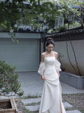 Flytonn-y2k outfits New Chinese Morning Robe Bridal Wedding and Toast White Dress One Shoulder High end Luxury French Strapless Long Dress for Women