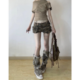 Flytonn-Vintage Women's Denim Shorts Hight Waisted Pockets Camouflage Y2k Casual Jeans Cargo Pants Gothic Green Short Jeans 2024 Summer