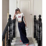 Flytonn-Blue Women's Jeans Hip-hop Fashion Vintage Streetwear Y2K Wide Leg Straight Jean High Waist Trouser Classic Baggy Denim Pants