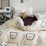 Flytonn-2025 Spring Bedding Set Kawaii Bear Duvet Cover Set with Flat Sheet Pillowcase No Filler 3 4pcs Queen Single Size Boy Girl Bedroom Home Decor Bed Linens