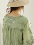 FLYTONN- Women Summer Floral Embroidery Strap V-Neck Ramie Dress HH045