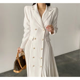 Flytonn-Black Friday Sale - Regular Fit Plain Lapel Collar Long sleeve Urban Midi Dress