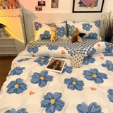 Flytonn-2025 Spring Bedding Set Ins Pink Flowers Bedding Set Fashion Flat Sheet Duvet Cover No Filling Pillowcase Twin Full Queen Nordic Boy Girl Bed Linen