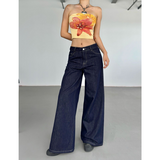 Flytonn-Blue Women Jeans High Waist Vintage Straight LOOSE Denim Y2K Pants Streetwear American Large Size Fashion Wide Leg Denim Trouser