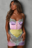 Flytonn-nye outfits Silky Satin Color Panel Lacy Bustier Slip Mini Dress - Multicolor