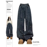 Flytonn-Women Pearls Jeans Harajuku Y2k 90s Aesthetic Vintage Baggy Denim Trousers 2000s High Waist Wide Jean Pants Trashy Clothes 2024