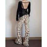 Flytonn-American Retro High Waist Straight leopard Print Jeans Pockets Print Hip-hop Pants 2024 Autumn Women Casual Y2K Denim Trouser