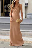 Flytonn- Casual Street Solid Color Knotted Sloping Shoulder One Step Skirt Dresses