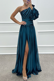 Flytonn- Sexy Prom Striped Print Slit Irregular Sloping Shoulder Evening Dresses(4 Colors)