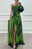 Flytonn- Sexy Prom Striped Print Slit Irregular Sloping Shoulder Evening Dresses(4 Colors)