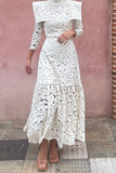 Flytonn- Elegant Lace Patchwork Half A Turtleneck Waist Skirt Dresses