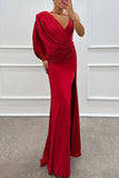 Flytonn- Sexy Prom Slit Ruched Irregular V Neck Evening Dresses(4 Colors)