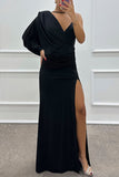 Flytonn- Sexy Prom Slit Ruched Irregular V Neck Evening Dresses(4 Colors)