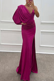 Flytonn- Sexy Prom Slit Ruched Irregular V Neck Evening Dresses(4 Colors)