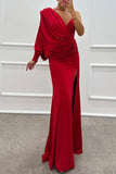 Flytonn- Sexy Prom Slit Ruched Irregular V Neck Evening Dresses(4 Colors)