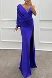 Flytonn- Sexy Prom Slit Ruched Irregular V Neck Evening Dresses(4 Colors)