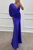 Flytonn- Sexy Prom Slit Ruched Irregular V Neck Evening Dresses(4 Colors)