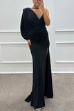 Flytonn- Sexy Prom Slit Ruched Irregular V Neck Evening Dresses(4 Colors)