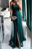 Flytonn- Sexy Prom Slit Mesh Sloping Shoulder Evening Dresses