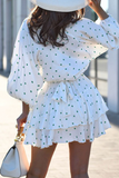 Flytonn- Casual Street Polka Dot Lace Up V Neck Cake Skirt Dresses