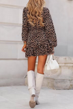 Flytonn- Elegant Snakeskin Print Leopard Lace Up V Neck A Line Dresses