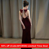 christmas outfit men Bridal Dress Wine Red High-Grade Niche Velvet Fishtail Elegant Halter Engagement Wedding Evening Dress for Women