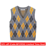 1980s fashion trends 2024 Autumn and Winter Preppy Style V-neck Sleeveless Diamond Pattern Jacquard Knitted Vest