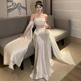 Flytonn-y2k outfits French Luxury Off Shoulder Strapless Dress Women Clothing High-end Wedding Dress Morning Gown Banquet Long Evening Dresses