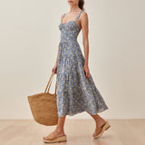 Flytonn-BACK TO SCHOOL OUTFIT Summer Dress 2025 Beach Sweetheart Neck Tiered Seam Vintage Floral Dress Women Sleeveless Strap Sexy Party Elegant Midi Dress